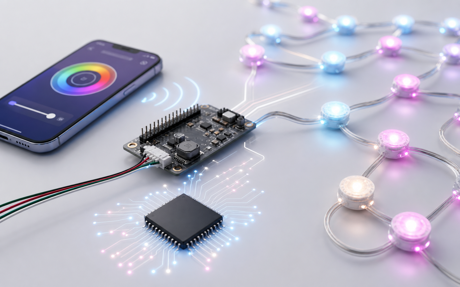 芯片、控制器、手机应用与 RGB 灯光节点组成的智能点控系统